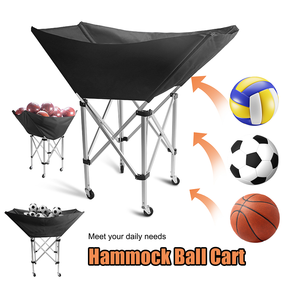 Sports Equipment Garage Organizer - Collapsible Hammock Ball Cart with Wheels